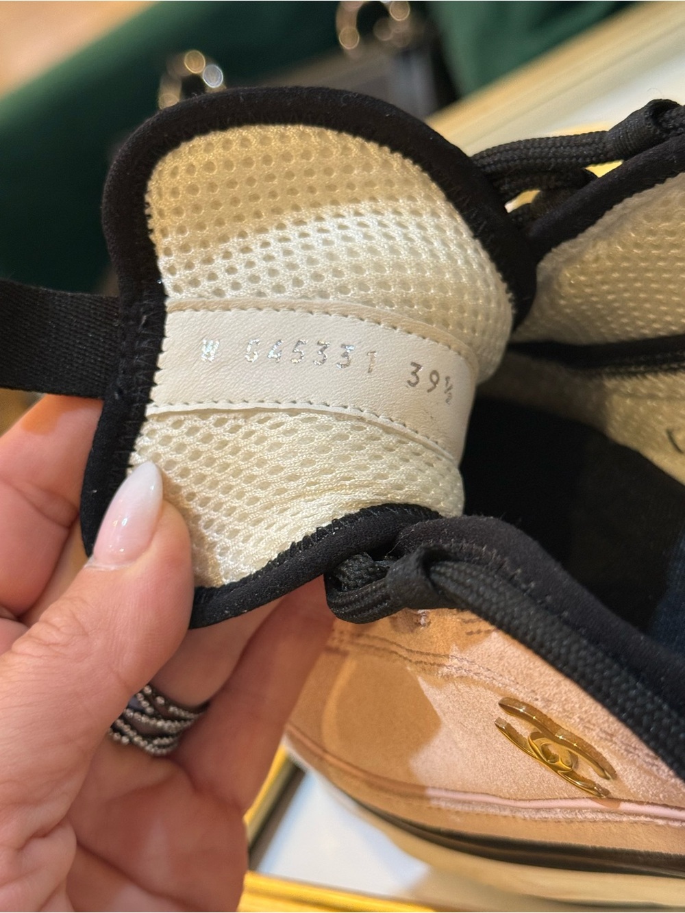 CHANEL Blush Pink and Black Suede Low-Top Sneakers - Picture 8 of 11